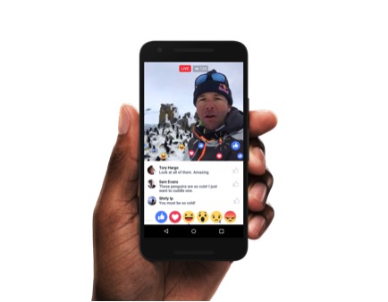 Example of Facebook live showing streaming of man on ski hill
